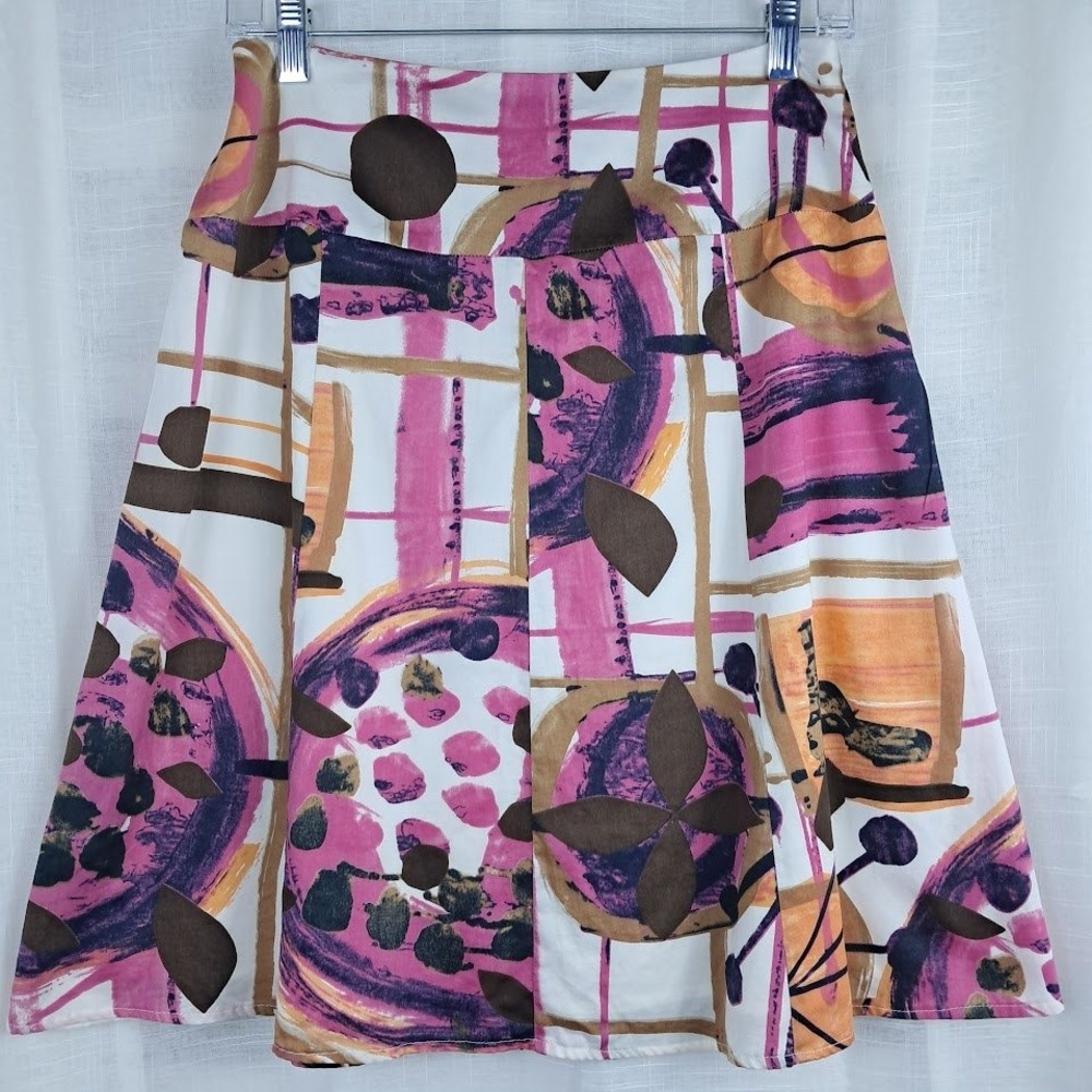 Tribal 4 Cotton A-Line Midi Skirt Lined Yoke Waist Pink Purple Boho Art to Wear - Picture 5 of 8
